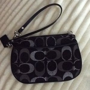 Small black and grey Coach wristlet